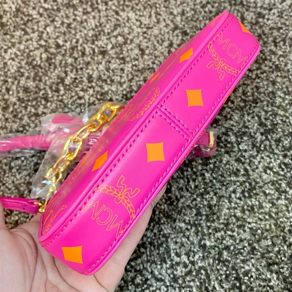 NWT MCM Fuchsia Pink Mini Color Splash Logo Leather Shoulder Bag - Picture 11 of 13